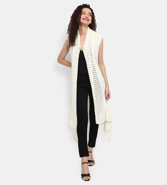 Women Off White Longline Shrug