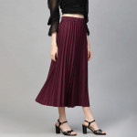 Burgundy Accordion Pleated A-Line Skirt