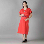 Red Maternity Cotton A-Line Midi Dress