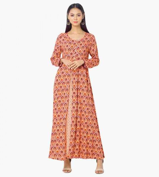 Women Printed Maxi Dress with Button Placket